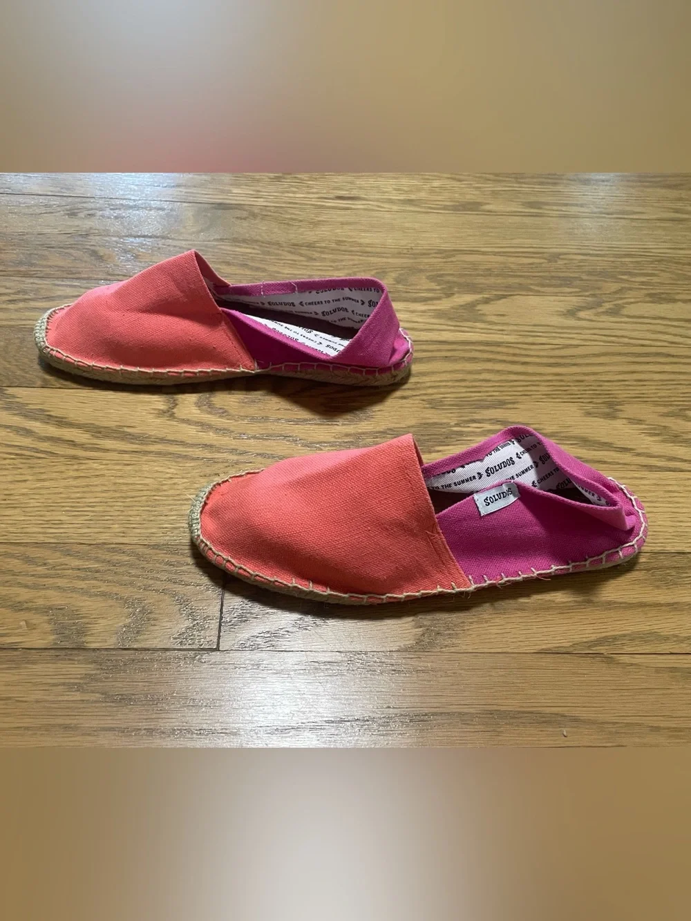 NWOT - Soludos Colorblock Canvas Espadrille Flats Pink Coral - Sz 37